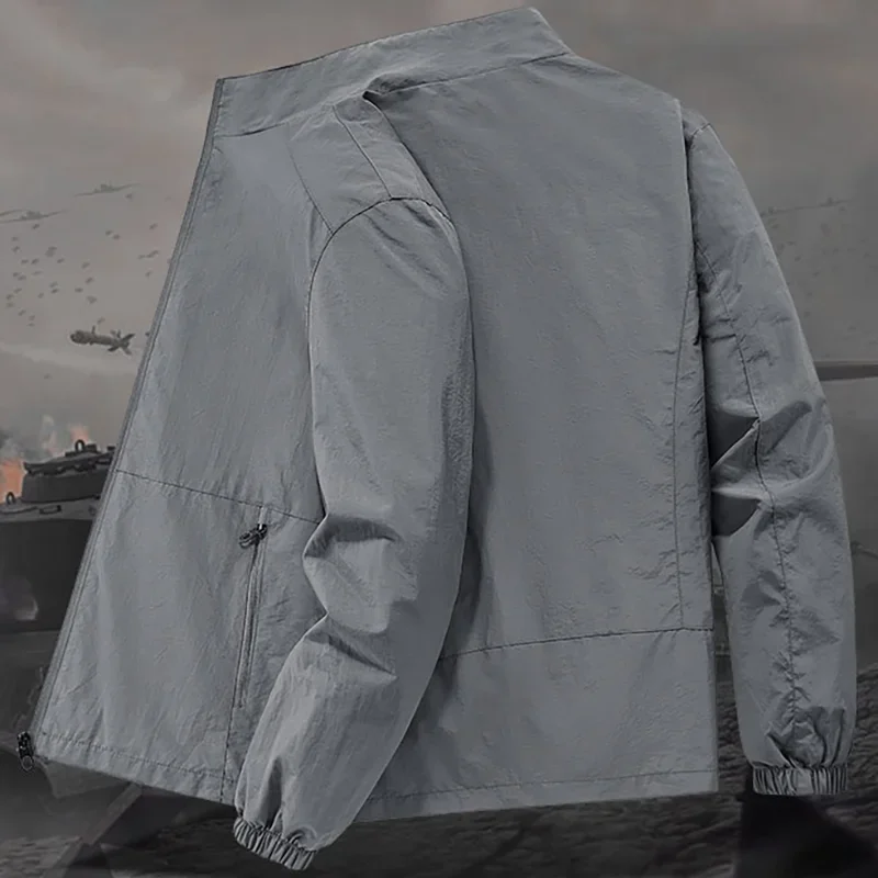 Herren Stehkragen-Jacke Frühling Atmungsaktiv Leicht Knitterfrei Windbreaker Outdoor Sport Freizeit Schnelltrocknende Arbeitsjacken – Detail 6
