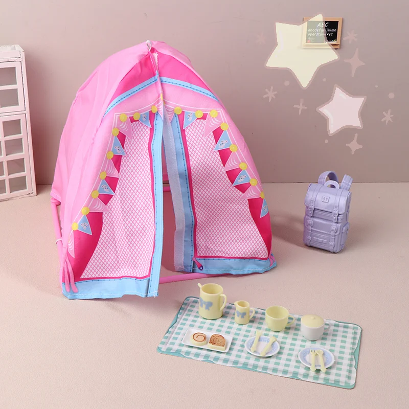 Maßstab 1:12 Puppenhaus Miniatur Simulation Outdoor Camping Set Zelt Kit Picknick Liefert Micro Landschaft Diorama Foto Requisiten