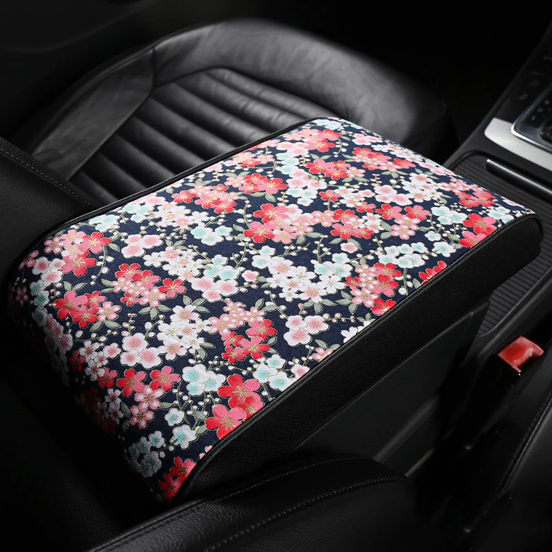 Chinese Style Embroidery Suede Car Armrest Mat Center Console Arm Rest Protection Cushion Auto Armrests Storage Box Cover Pad