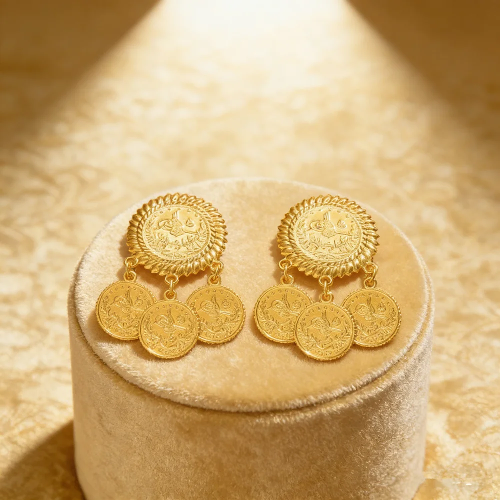 Vintage Middle Eastern Turkish Coin Emblem Brooch Pendant, Retro Sweater Decoration Accessory