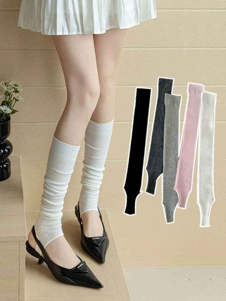 Jk Cotton White Pleated Stacked Socks Korean Style Fashion Knee High Calf Socks Women's Long Knitted Foot-Stepping Leg Warmers