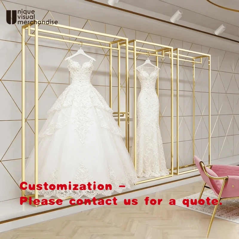 custom.Retail Metal Floor - Mounted Luxury Custom Gold Clothing Display Rack Bridal Wedding Dress - Shop Fittings Deco