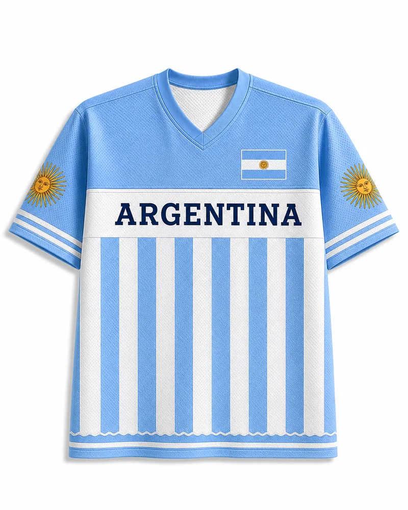 American Retro Argentine Sun 3D Printed Men's and Women's Breathable Loose Mesh Support Short Sleeved Shirt