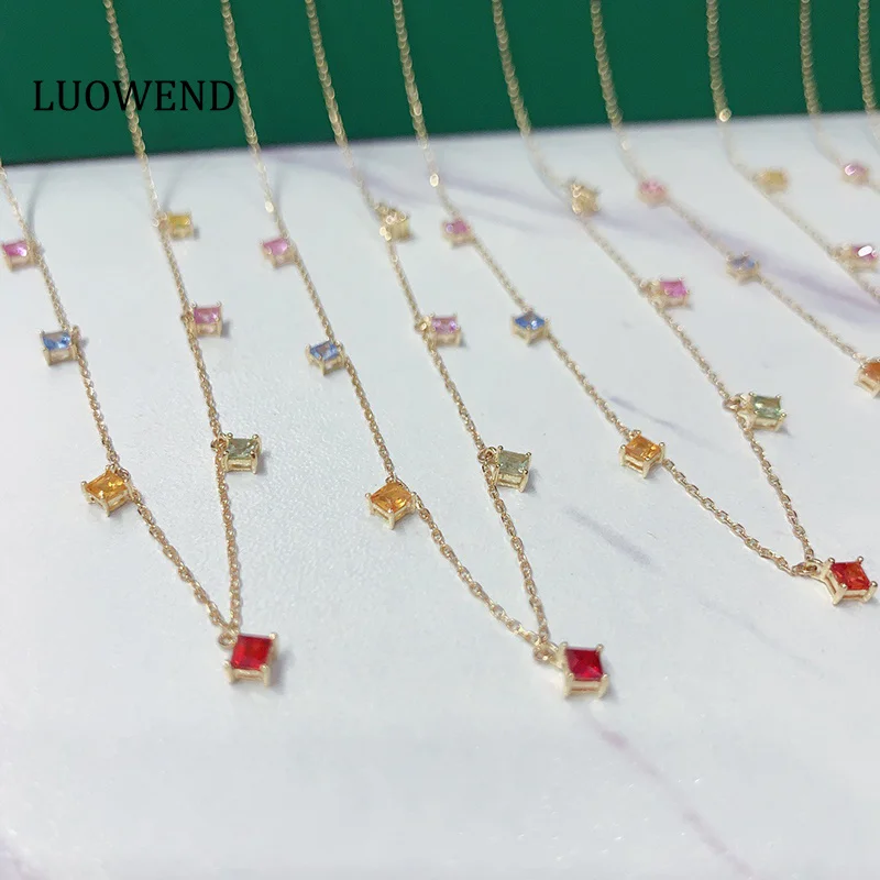 

Ожерелье LUOWEND из 100% 18-каратного желтого золота, элегантное, романтичное, в романтическом стиле, с натуральным сапфиром, для женщин, подарок на день рождения