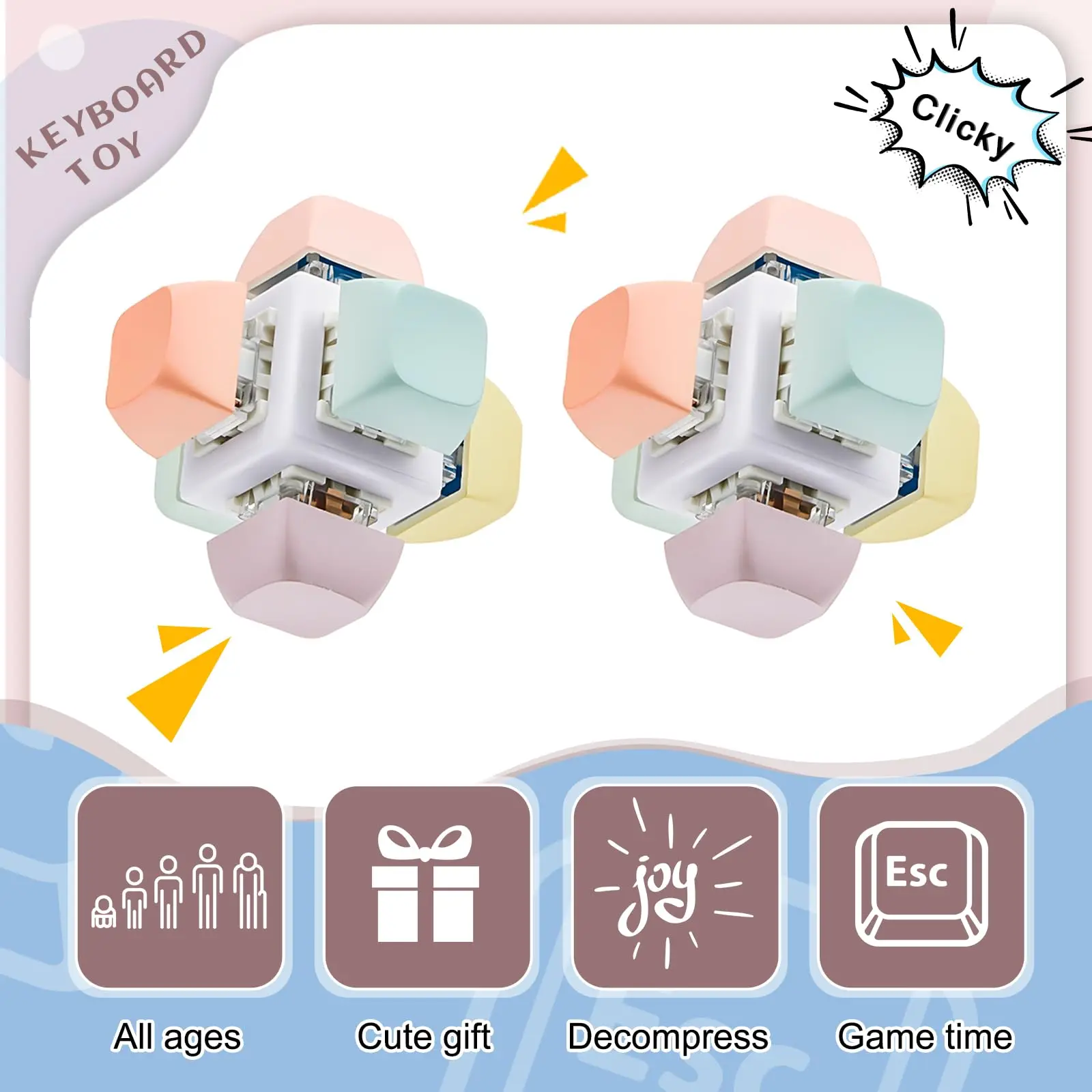 Creative Six Sided Fidget Clicker Decompression Mechanical Keyboard Key Toy Anti-stress Sensory Fidgets Keycap For Adults Gift