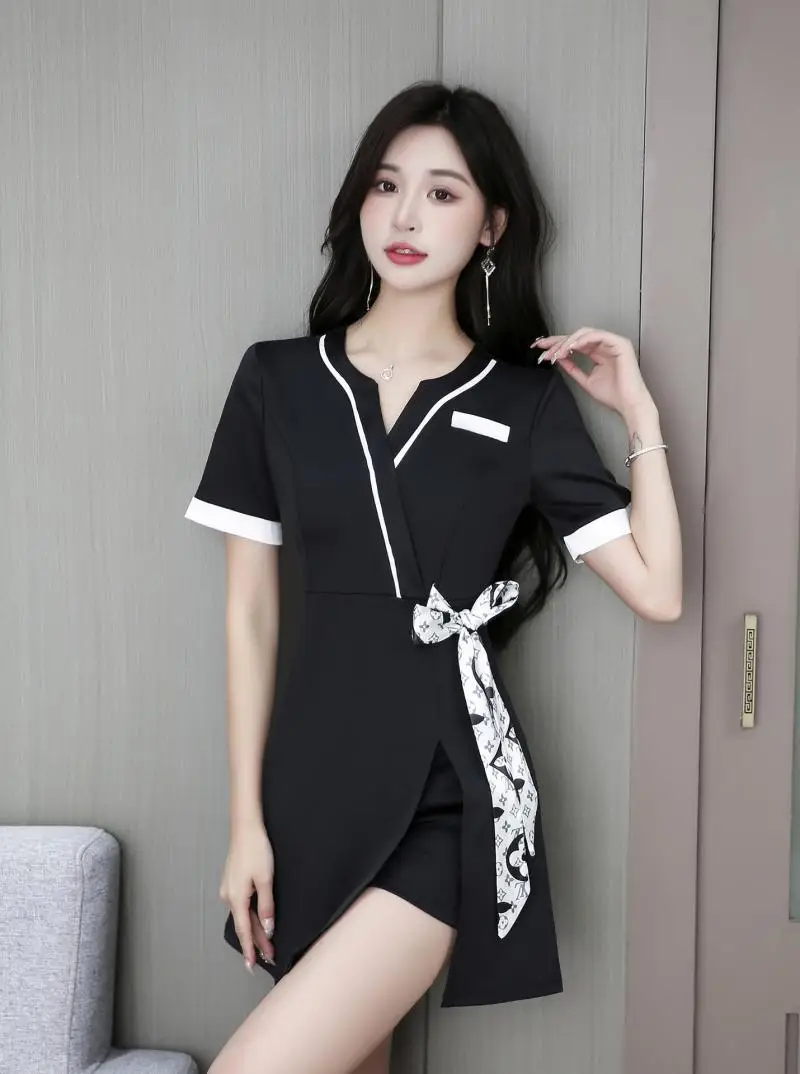 Beauty Salon Waitress Summer Short Sleeved Dress Half Pants Uniform Women Fashionable Elegant Temperament Working Clothes