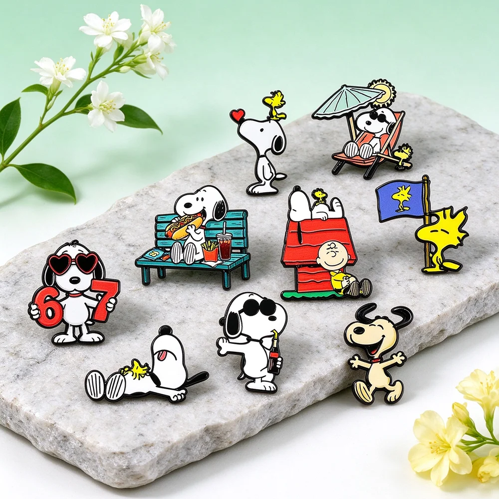 11Pcs White Puppy Dog Enamel Pin Set Cute Cartoon Lapel Brooches for Bags Clothing Decoration Collectible Gift for Fans