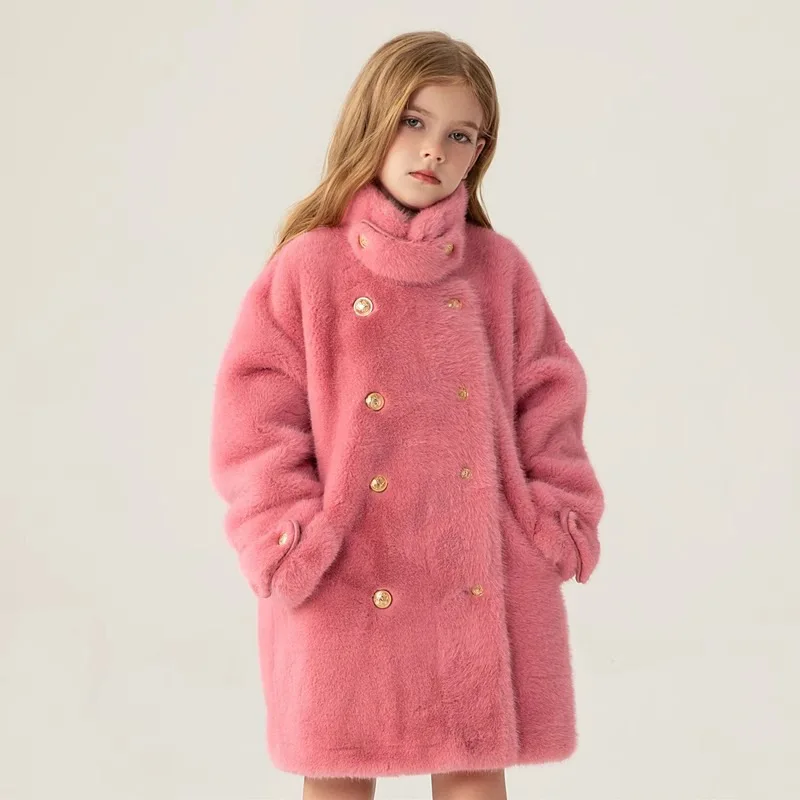child Furs Coat New Hooded Children Clothing Girls Thickening Baby Autumn Hooded Winter Overcoat Soild Warm Simple Stripe