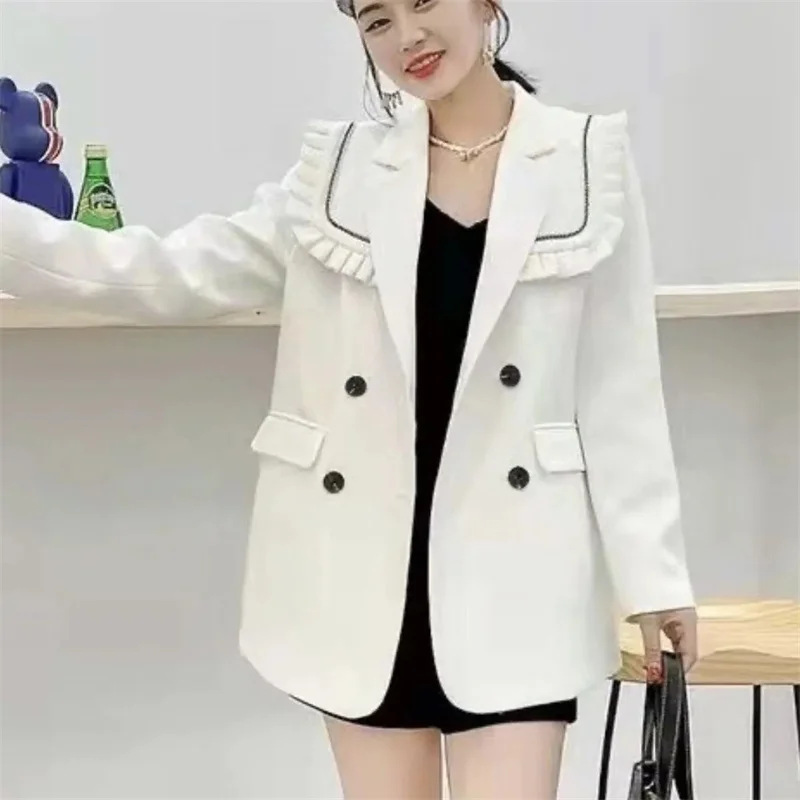 New Navy Collar in Spring and Autumn of 2024 High-Grade Feeling Fashion Personality Small Suit Black Casual Blazer Coat Trend