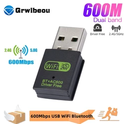 Adaptador USB WiFi Bluetooth de 600Mbps, receptor externo inalámbrico de doble banda de 2,4/5,8 Ghz, Dongle WiFi de 150Mbps para PC, portátil y de escritorio