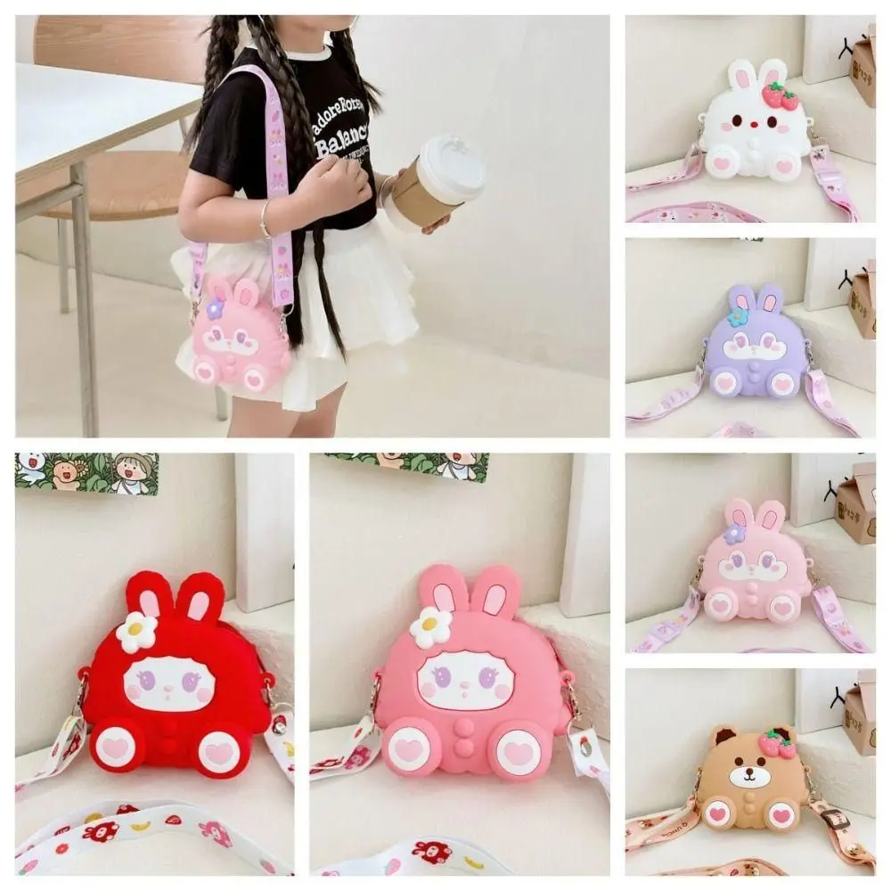 Cartoon Rabbit Shape Crossbody Bag Silicone Coin Purse Kindergarten Baby Bag Girls Going Out Decorative Bag Women\'s Shoulder Bag