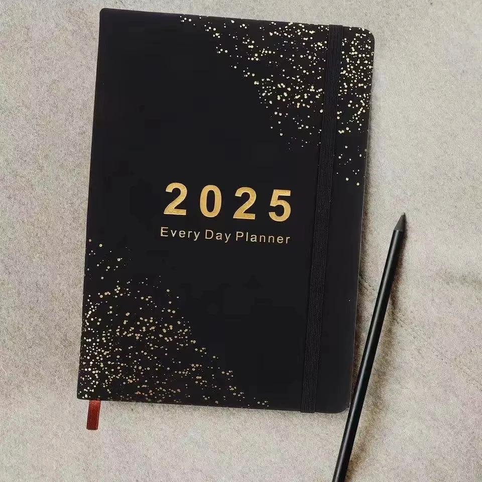 2025 Novo caderno de calendário, 400 páginas, caderno de escrita planejador diário de 365 dias, bloco de notas, planejador, papel para planejamento de negócios