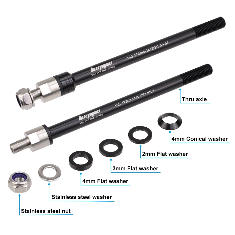 Rimorchio per bicicletta HEPPE Asse passante Rimorchio per carico Rimorchio per bambini Asse passante 160-178mm Asse per gancio di traino per rimorchio bici M12 P1.0/1.25/1.5/1.75