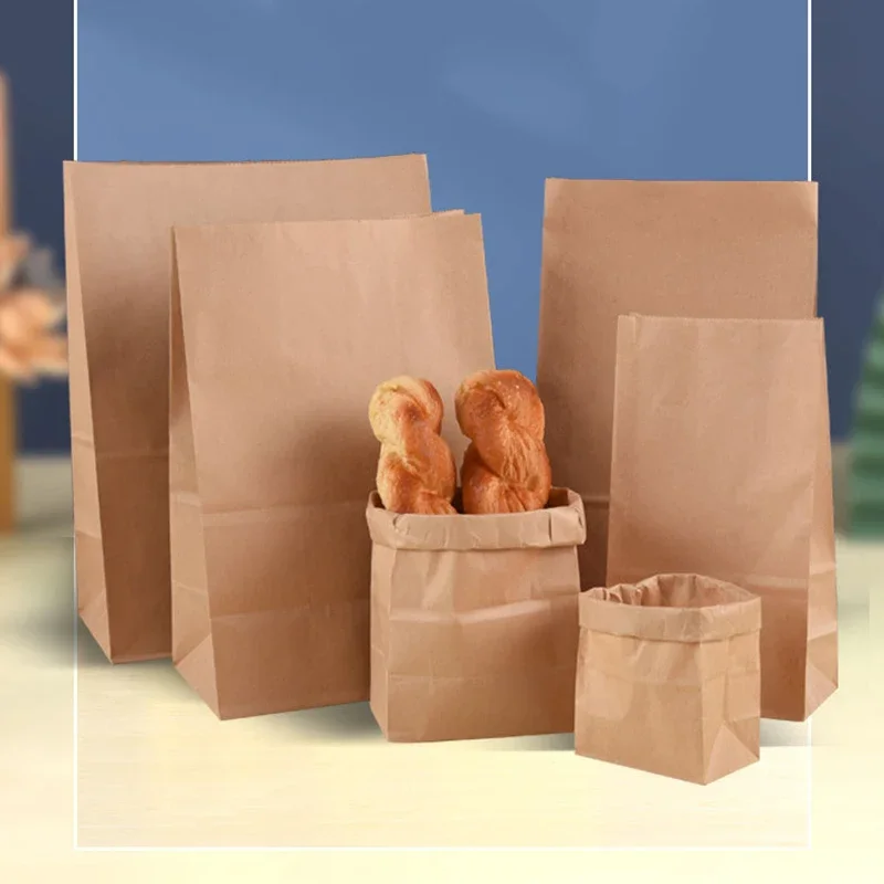 25/50pcs Brown Bakery Bags Kraft Paper Bags for Cookie Sandwich Bread, Dried Foods & Snack -Takeout Bags, Party Wedding Supplies