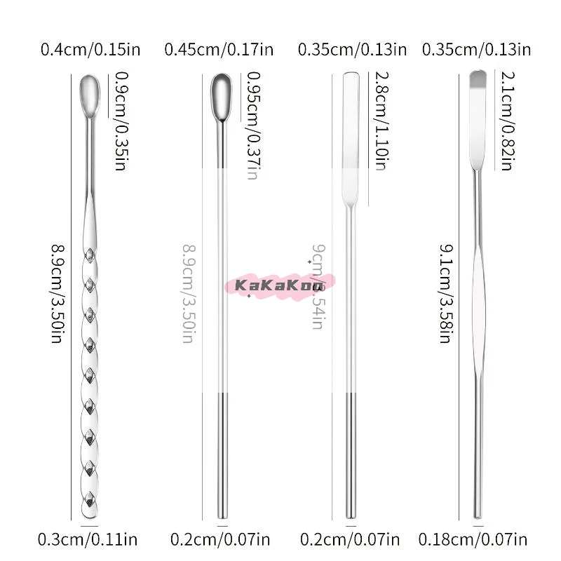 4 قطعة مسمار الفن اثارة قضيب أداة الفولاذ المقاوم للصدأ مسحوق السائل هلام البولندية ملعقة ملعقة الأساس خلط أداة