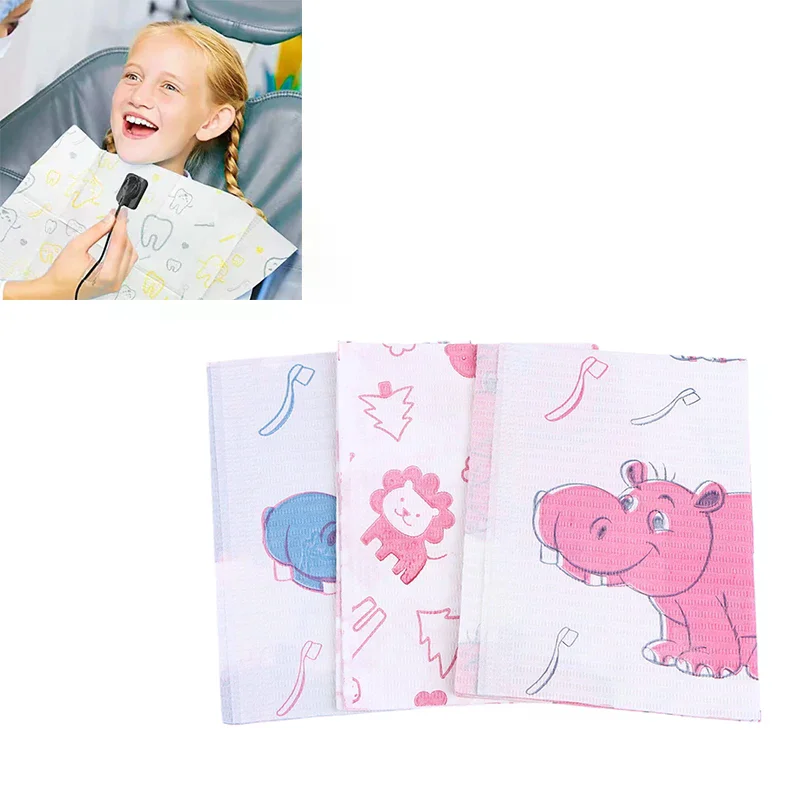 125pcs Cartoon Disposable Dental Chest Towel Dentistry Clean Pad Dental Waterproof Medical Paper Patient Napkins