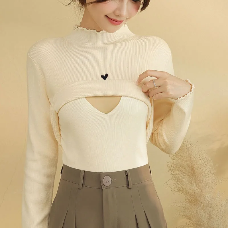 Thickened Warm Maternity Nursing Sweater for Postpartum Skin-Friendly Slim Breastfeeding Knitted Top Clothes for Pregnant Women