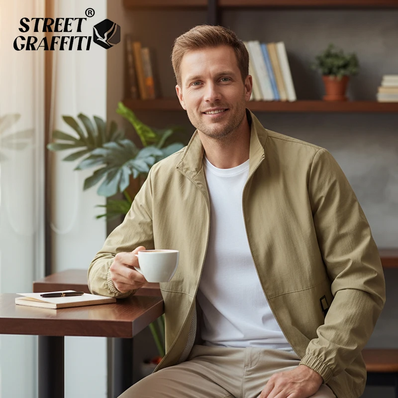 

Мужская куртка высокого качества, тонкая дышащая куртка, повседневная спортивная куртка с воротником для молодых и средних лет, свободный топ большого размера