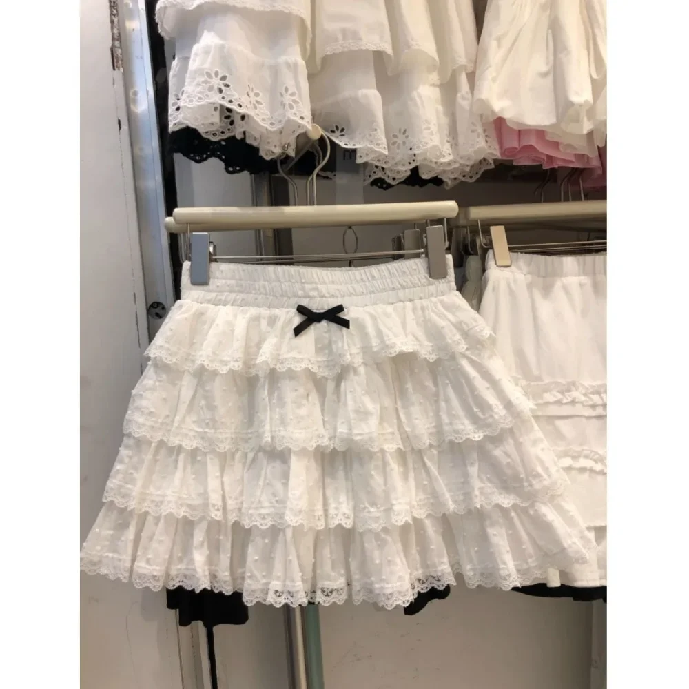 New Miniso Skirt Solid Color Sweet Lace Patch Bow High Waisted Kawaii Casual A-line Spicy Girl Summer Fashion Chic Clothing