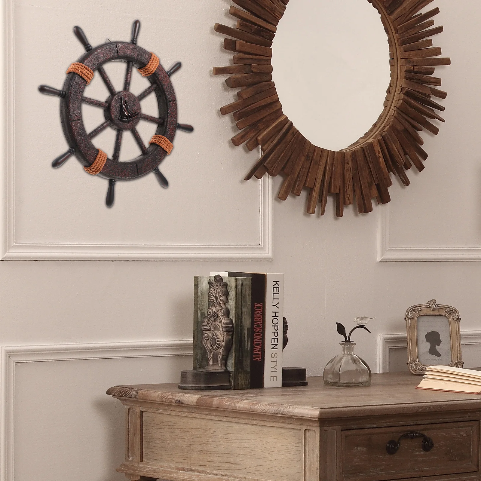 

Retro Decorative Wooden Rudder Craft Bright Color Realistic Home Wall Hanging Garden Courtyard Porch Deck Balcony Living Room