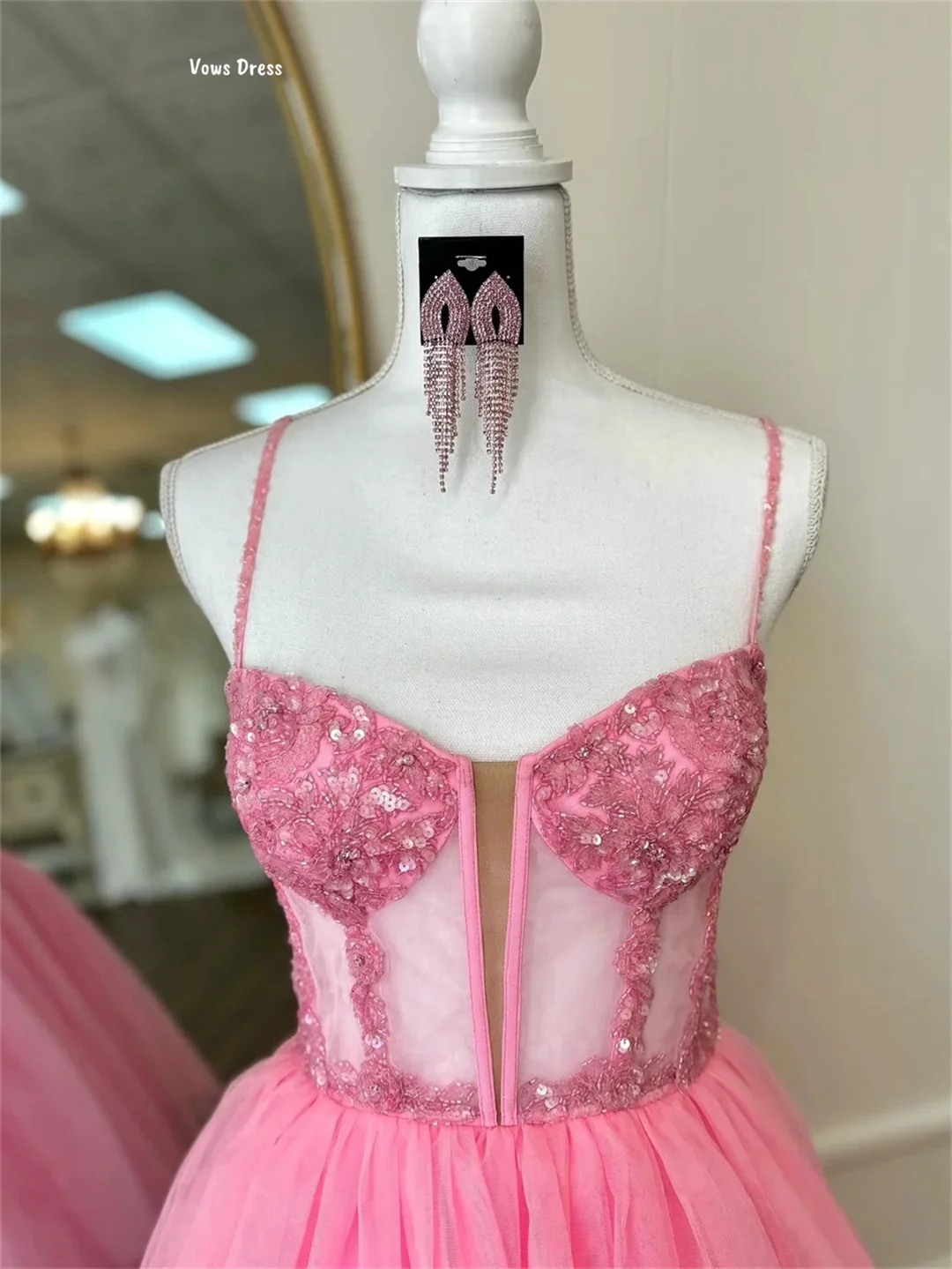 Vows Custom Made หรูหราชุดปาร์ตี้สําหรับโอกาสพิเศษชุดราตรีสีชมพูสายสลิงชุดบอลชุดพรหมชุด 2025