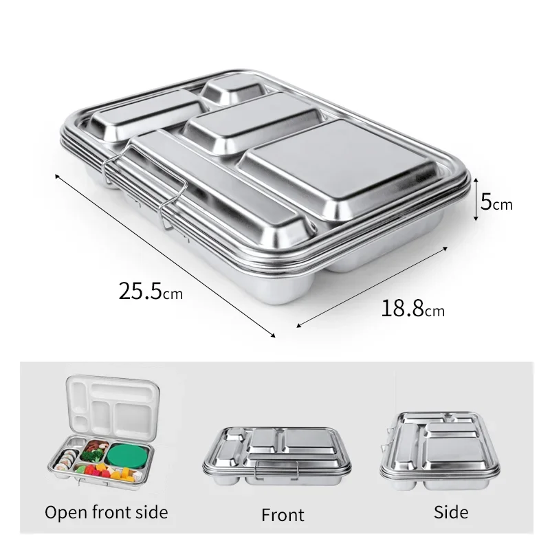 Stainless steel 304 rectangle leakproof keep fresh food storage box lunch box with locking lids