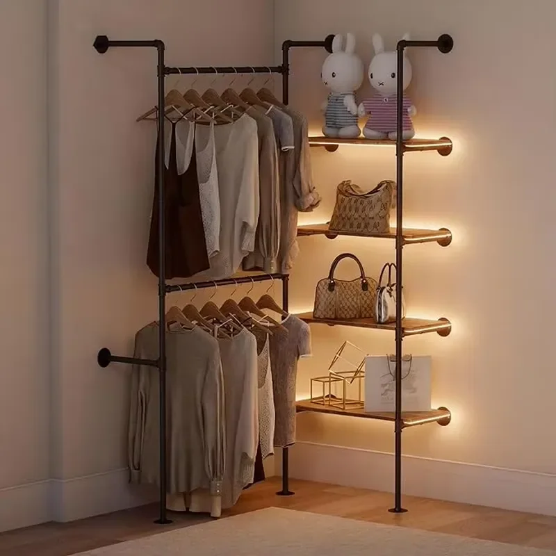 Industrial Pipe Clothes Racks with Heavy Adjustable Garment Hanger 2 Methods Closet Storage System