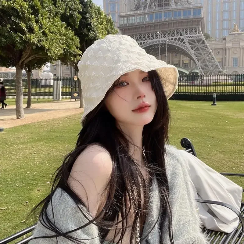L93F Pleated Bubble Sunproof Bucket Hat Color Fisherman Hats Breathable