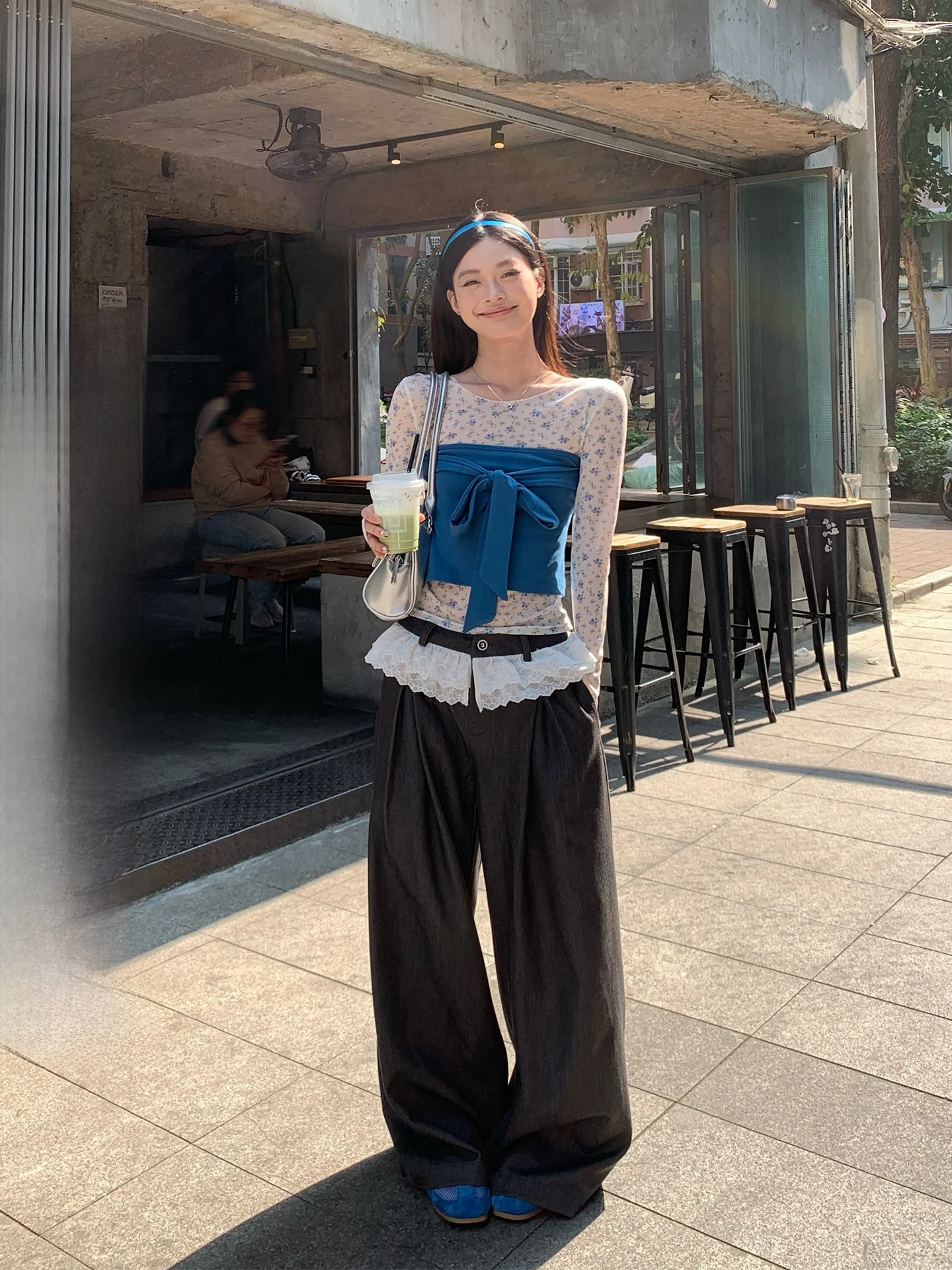 

Серые повседневные брюки с кружевной отделкой и широкими штанинами для женщин, весенние, свободные, струящиеся, прямого кроя, маленьких размеров, в деловом стиле, с высокой талией, на молнии