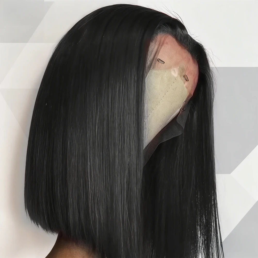 13x6 HD العظام مستقيم الدانتيل أمامي باروكة من شعر طبيعي قبل قطع لا الغراء قصيرة بوب شعر مستعار 250% 13x4 7x5 غلويليس الباروكات شعر الإنسان للنساء