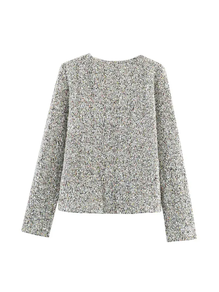 NLZGMSJ Funkelnde Pailletten Frauen Sets 2023 Herbst Oansatz Langarm T-shirts Crop Top Mini Rock Anzüge 2 stück Set Y2K