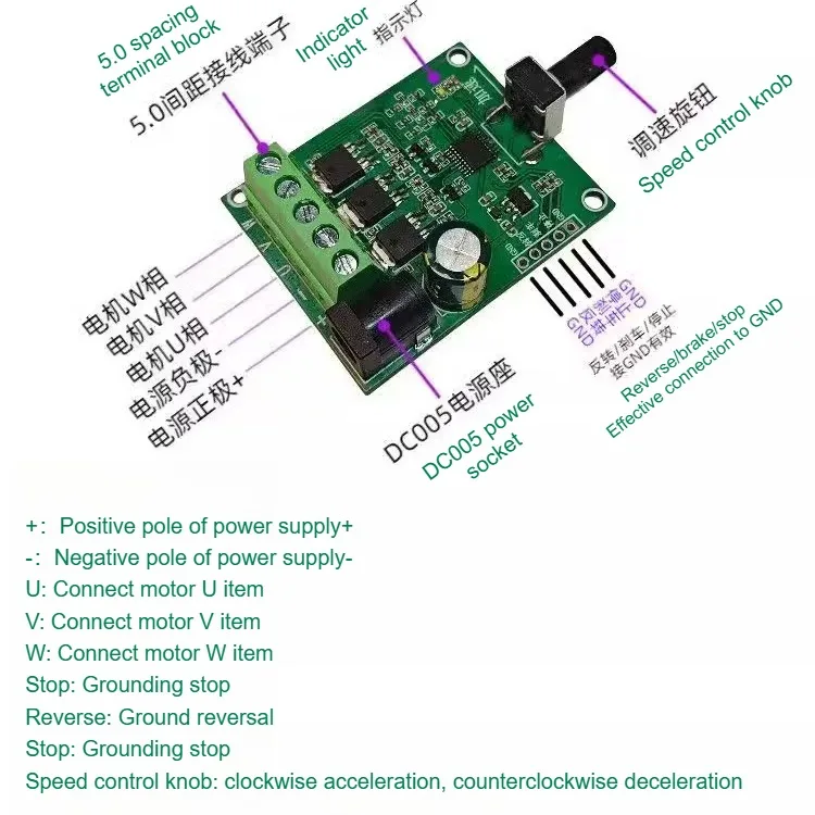 DC Brushless Motor Drive Board +2804 DC Brushless Motor Single-channel ESC Knob Speed Regulation Non-inductive Direct Drive