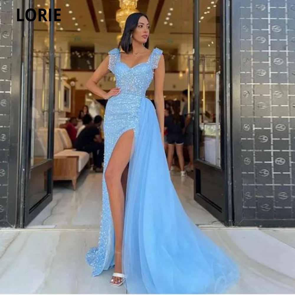 

LORIE Lace Appliques Tulle Mermaid Prom Dresses Sexy Side Split Formal Evening Gowns Long Vestidos De Gala Vestidos De Noche