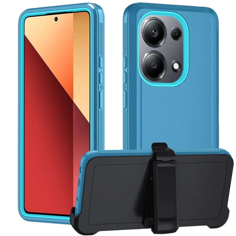 Capa de Proteção OTT-Box de 3 Camadas à Prova de Choque para Xiaomi Redmi Note 15C 14C 13 Pro+ 4G 5G Resistente e Robusta 360 °   Capa com Clipe Giratório