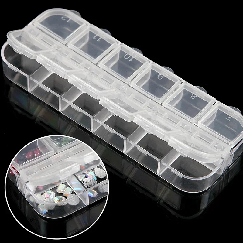 6/12 Grids Nail Storage Box Empty Acrylic Case Manicure Powder Beads Gem Rhinestones Nail Jewelry Container DIY Nails Organizer