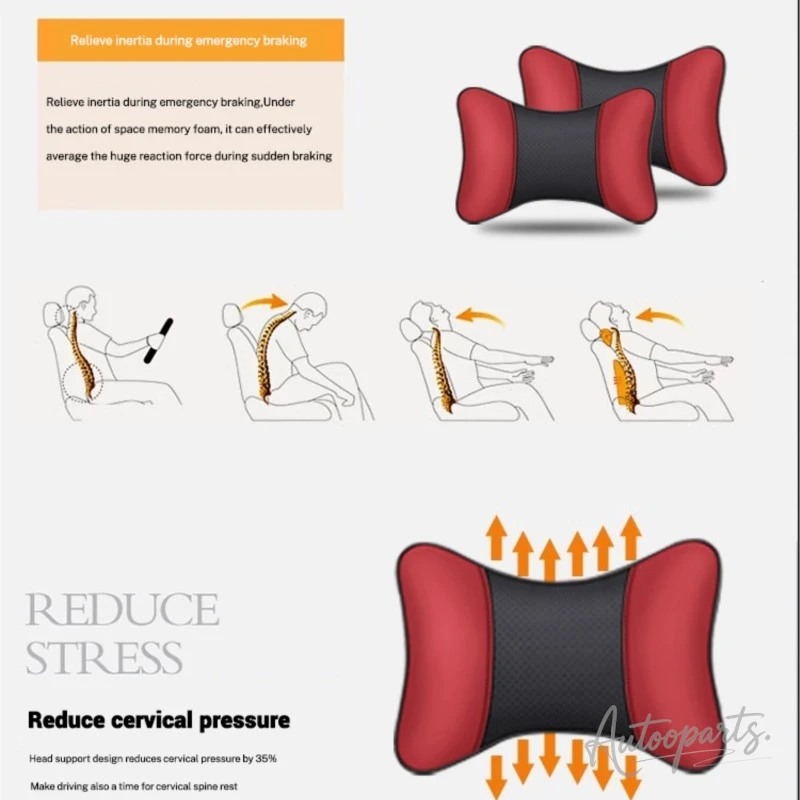 2PCS Leather Car Headrest Neck Pillow Auto Breathable Car Neck Cushion Foam For Jaguar XF XJ XJL XE XEL E-Pace 2019 F-PACE F-TYP view 3