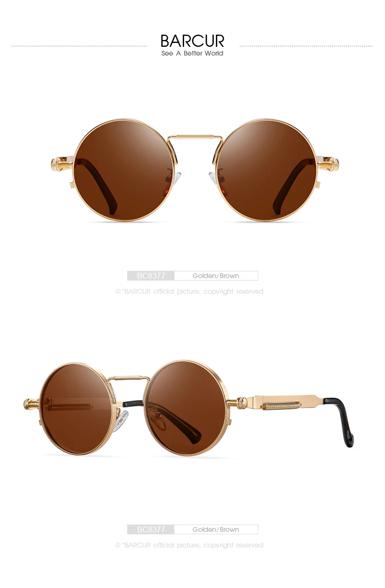 BARCUR Runde Sonnenbrille für Herren, polarisiert, Retro, Steampunk, Sonnenbrille für Damen, Vintage-Stil, UV400, Brillenzubehör, Oculos – Detail 15