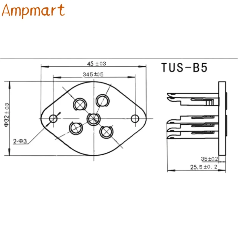 Ampmart TUS-B5 Keramik-Vergoldeter 5-Pin-Röhrensockel, kompatibel mit B4/B5/PX4/PX5/1701 – Detail 1