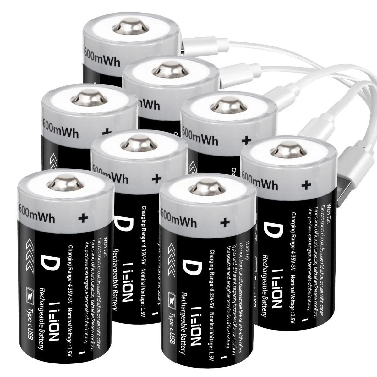 1.5V 5600mW LR20 USB D Size Rechargeable Battery Lithium-ion