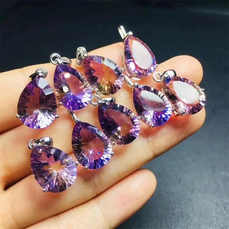 

s925 Natural Amethyst Citrine Facet Pendant Crystal Healing Lucky Fashion Accessory DIY Festival Gift Birthday Present 1pcs