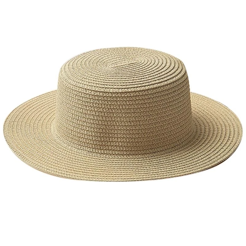 49MF Spring and Summer Simple Design Outdoor Sunshade Straw Hat Fashion Wide Brim Side Women Large Foldable Beach Cap