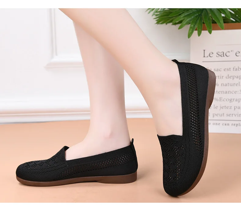 Women's Summer New Mesh Shoes with Soft Sole and Shallow Mouth, Lazy Casual Shoes, Breathable Mesh Fabric, Mother's Shoes