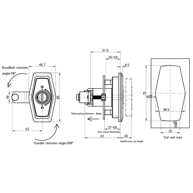 Compartment Door Locker PUSH POP Door Lock w/ 2keys For Swift Elldis Caravan Motorhome