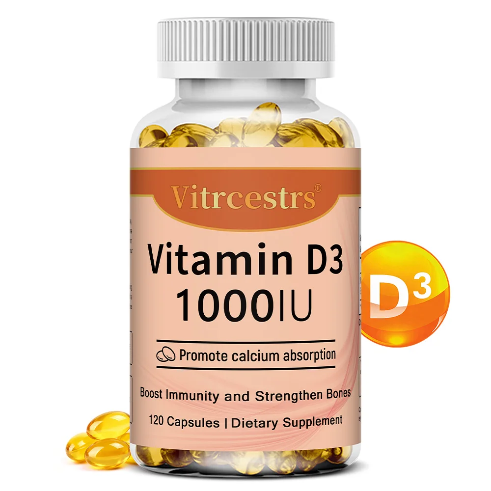 

Витамин D3 1000 МЕ для поддержки иммунитета, здоровой функции мышц и здоровья костей, без ГМО, без глютена, 120 капсул