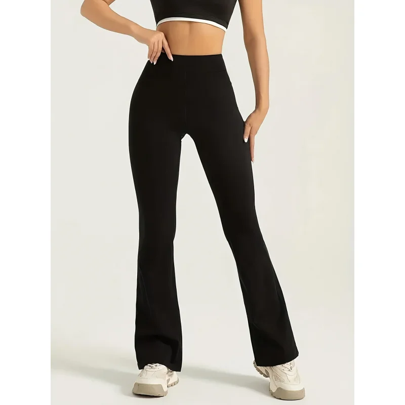 

Женские повседневные трикотажные брюки-клеш с завышенной талией, облегающие, элегантные