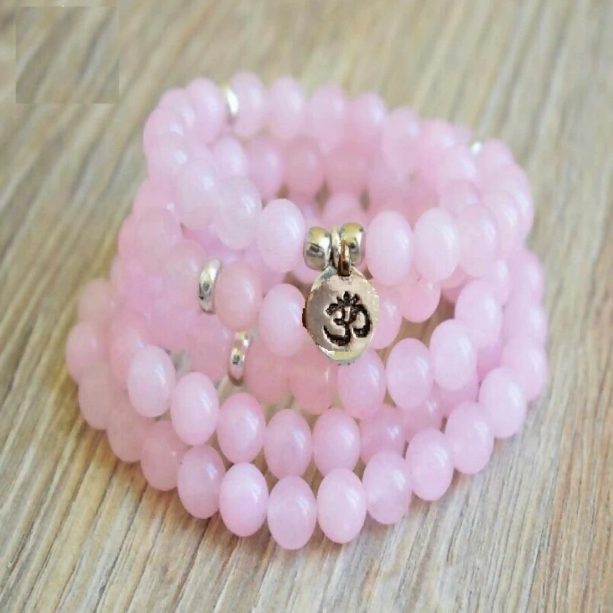 

8mm 108 rose quartz beads bracelet lotus Buddha pendant Handmade Prayer Yoga Mala Beaded Peace Buddhist Stackable Men