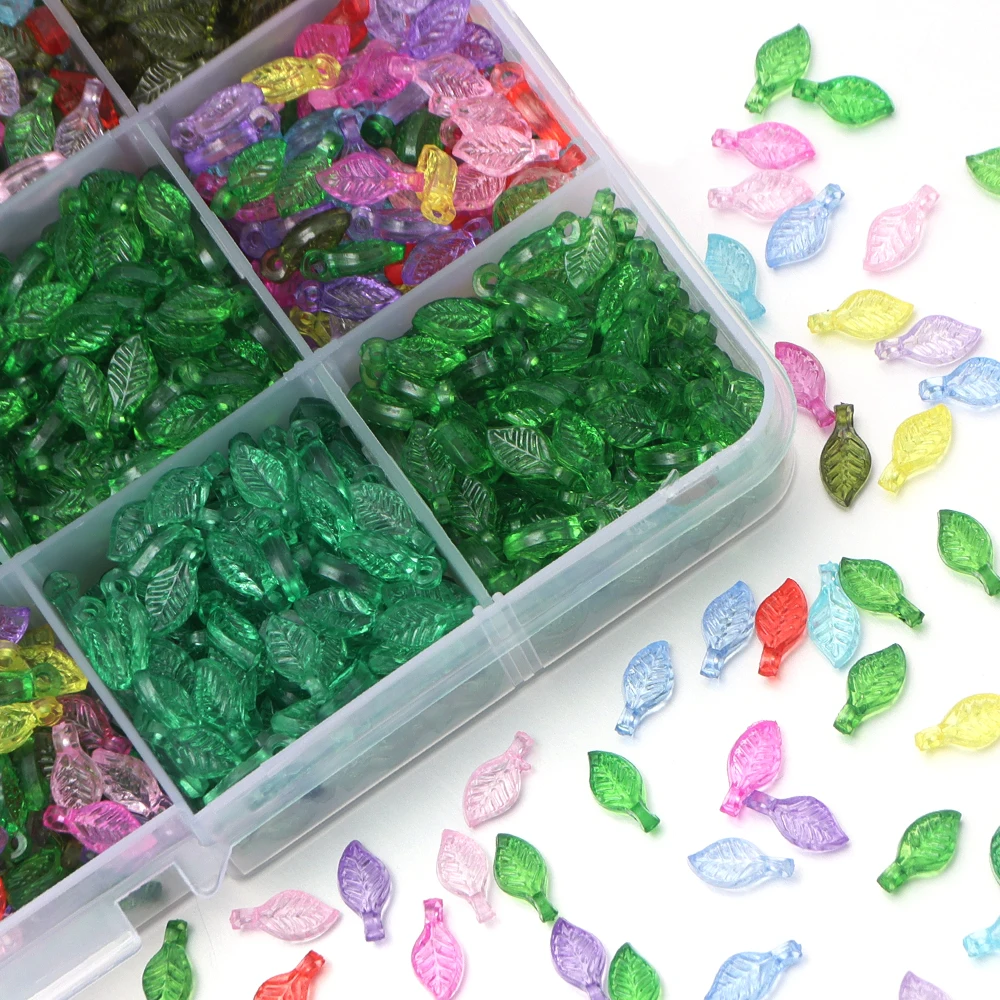 200 Stück/Lot Acryl-Blattförmige Anhängerperlen, bunte Blätter-Abstandshalterperlen für DIY-Halsketten, Ohrringe, Charms, Schmuckzubehör