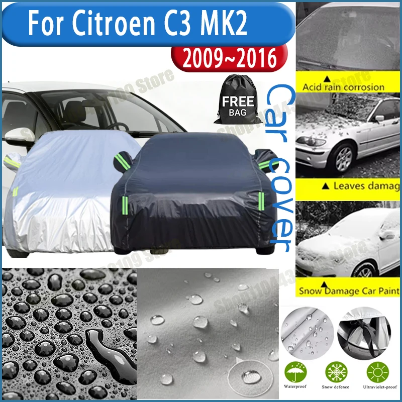 

For Citroen C3 MK2 2009~2016 Outdoor Waterproof Snowproof Sunshade Car Cover 210T Custom Protection Storm Hood