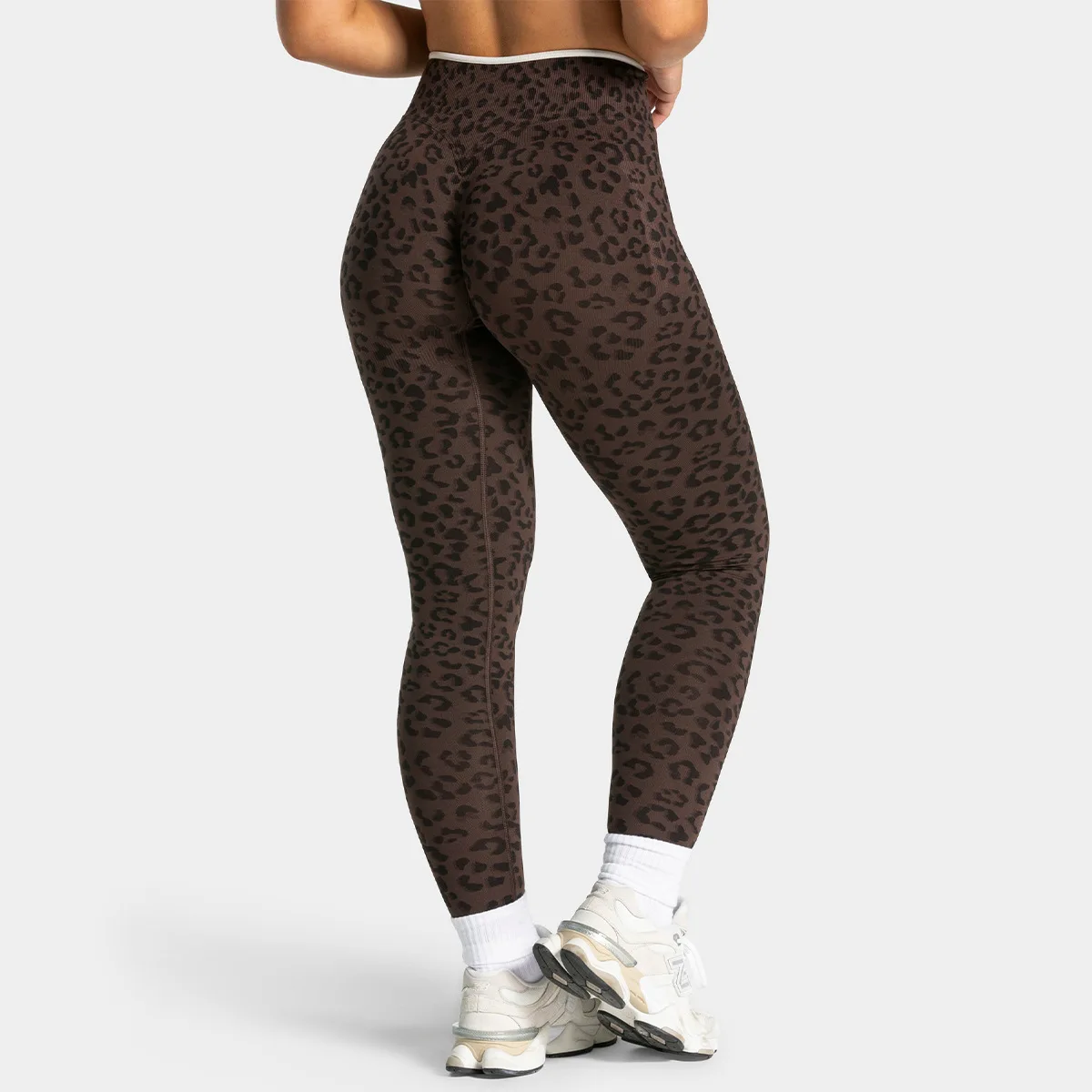 Pantalon de yoga Teveo moulant à imprimé léopard sans couture, couleur chair, haute élasticité, idéal pour le fitness et la course à pied