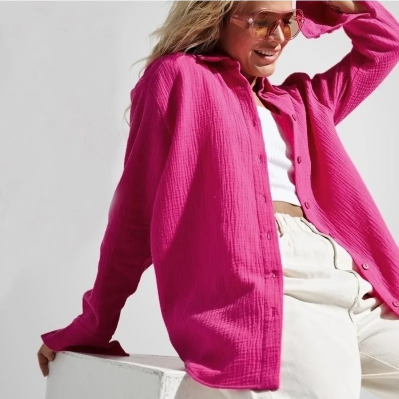 قميص Zoubu بطبقة مزدوجة 2026 قميص ربيعي كسول فضفاض غير رسمي من القطن الخالص بأكمام طويلة متوسط وطويل